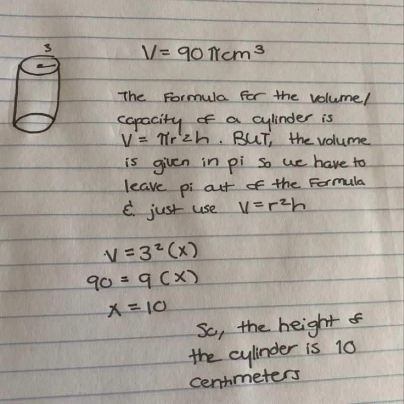 A cylindrical container has a copacity of 90pi cm^3 if the diameter of the container-example-1