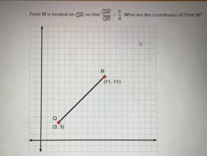 Point W is located on QR so that QW What are the coordinates of Point W? (3.3) 016.12.6./2) . 9.9) 02.12.212) O-example-1