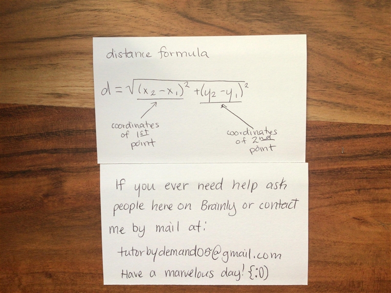 How do I do Distance Formula? Here is the equation ( or equations I don't know if-example-1