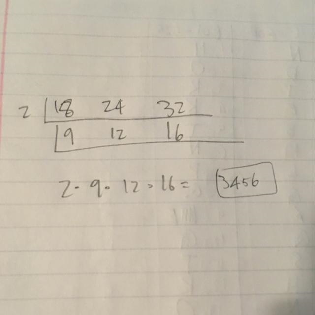 Find the smallest four digit number which Is divisible by 18 24 and 32-example-1