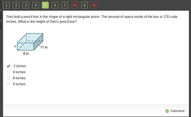 Geri built a pencil box in the shape of a right rectangular prism. The amount of space-example-1