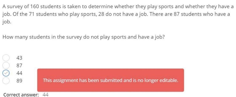 A survey of 160 students is taken to determine whether they play sports and whether-example-1