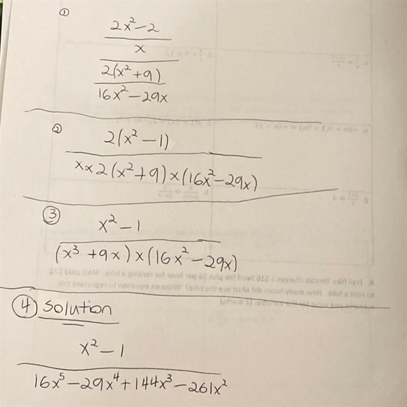 Simplify the given expression. 2x^2-2/x/2(x^2+9)/16x^2-29x-example-1