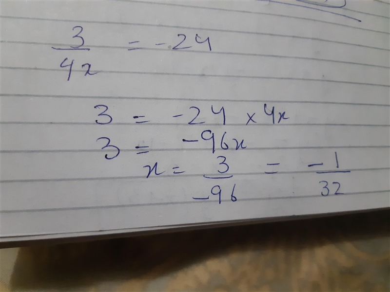 How do you solve 3/4x=-24-example-1