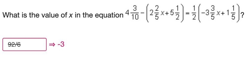 What is the value of x in the equation 4 3/10-(2 2/5x+5 1/2) = 1/2( -3 3/5x +1 1/5)-example-1