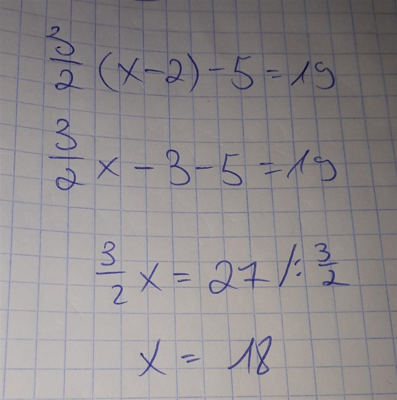 3/2 (x − 2) −5 = 19-example-1