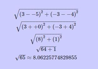 What is the distance between (-5, -4) and (3, -3)?-example-1