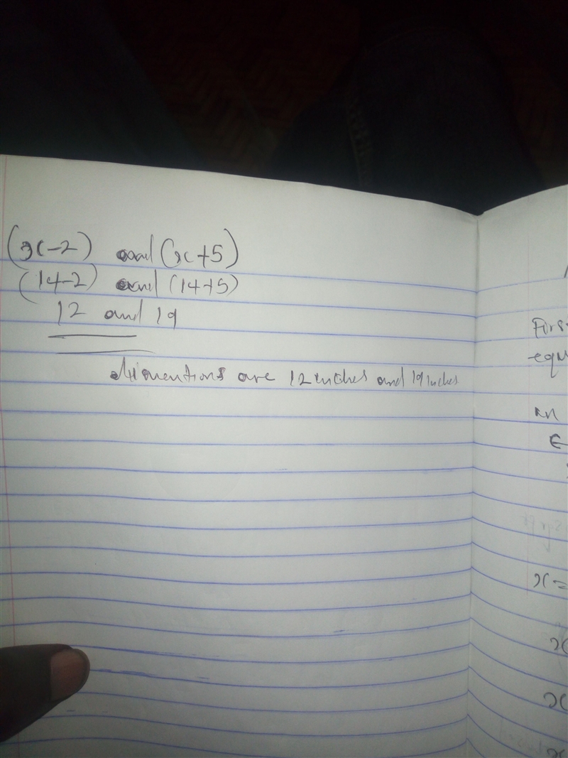 The area of a poster board is x2+3x-10 square inches. Find the dimensions of the poster-example-2