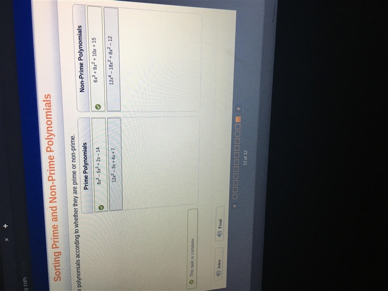 Check Sort the polynomials according to whether they are prime or non-prime. 6x3 - 5x-example-1