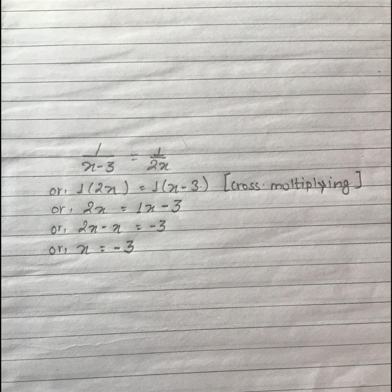 I don't know how to solve this 1/x - 3 =1/2x Please explain how and why-example-1