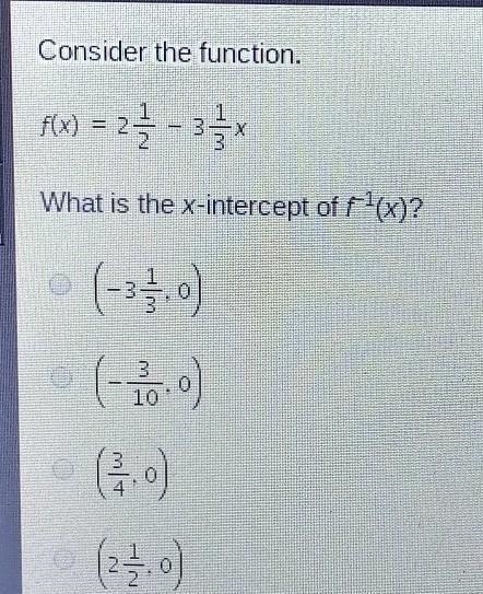 Consider the function. What is the x-intercept of f-^1(x)?​-example-1