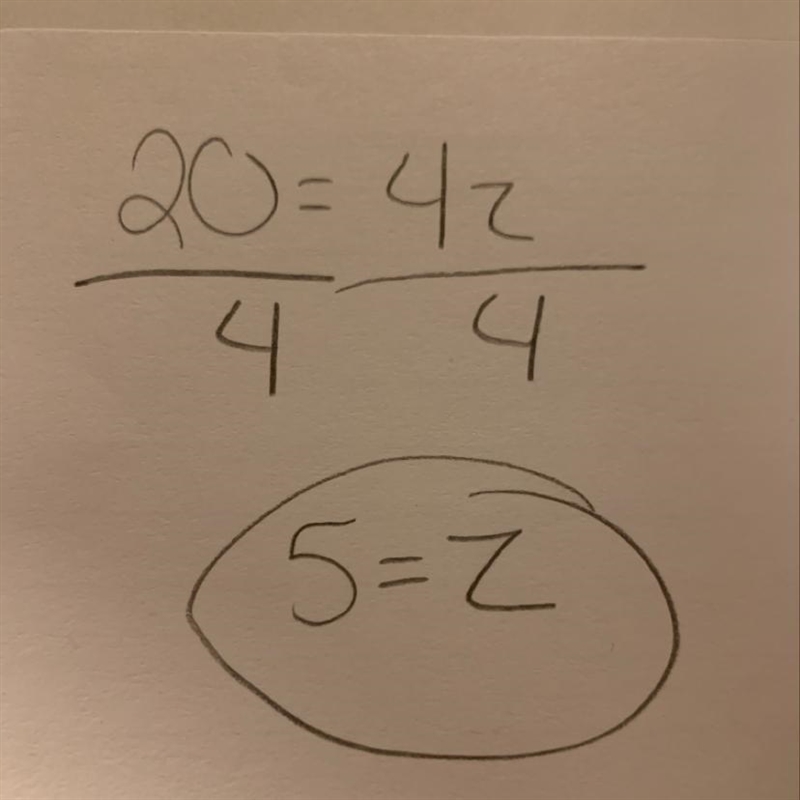 20 = 4z how do I solve this equation?-example-1