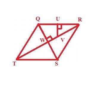 4. Rhombus QRST has diagonals intersecting at W. Point U is located on side QR and-example-1