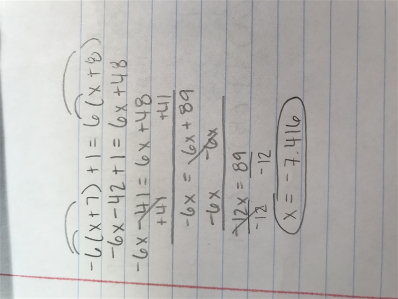 Solve -6(x+7)+1=6(x+8), what is x=-example-1