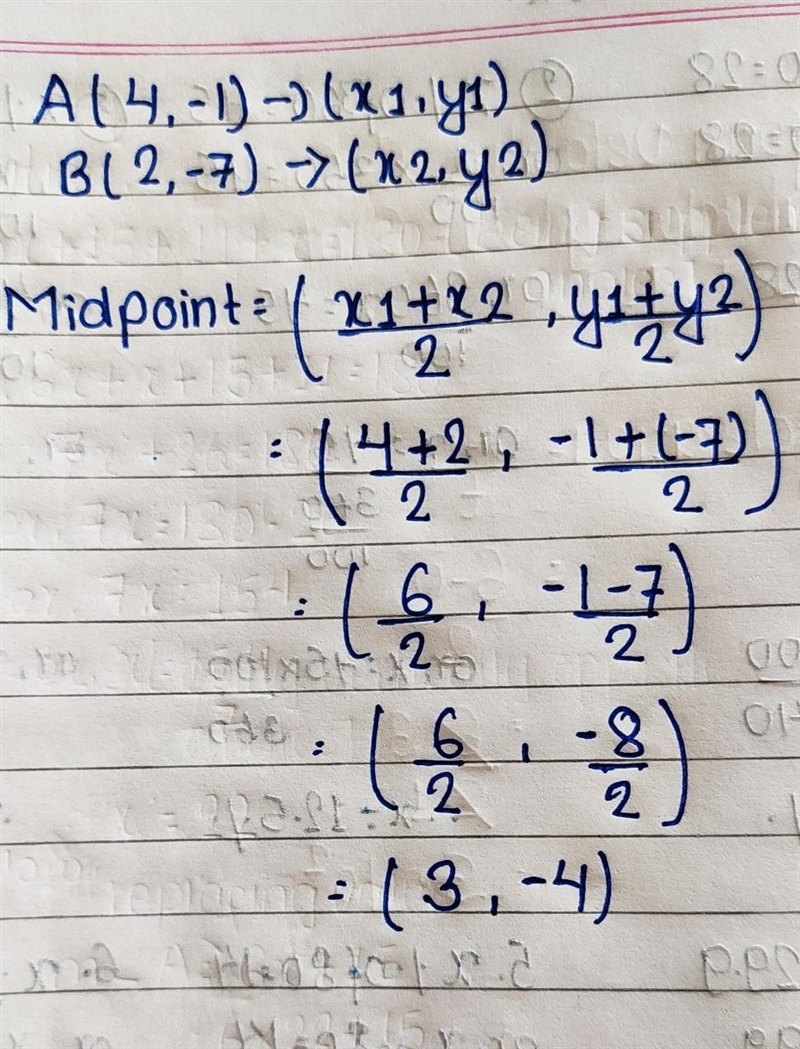 Find the midpoint of (4,-1) and (2, -7).-example-1