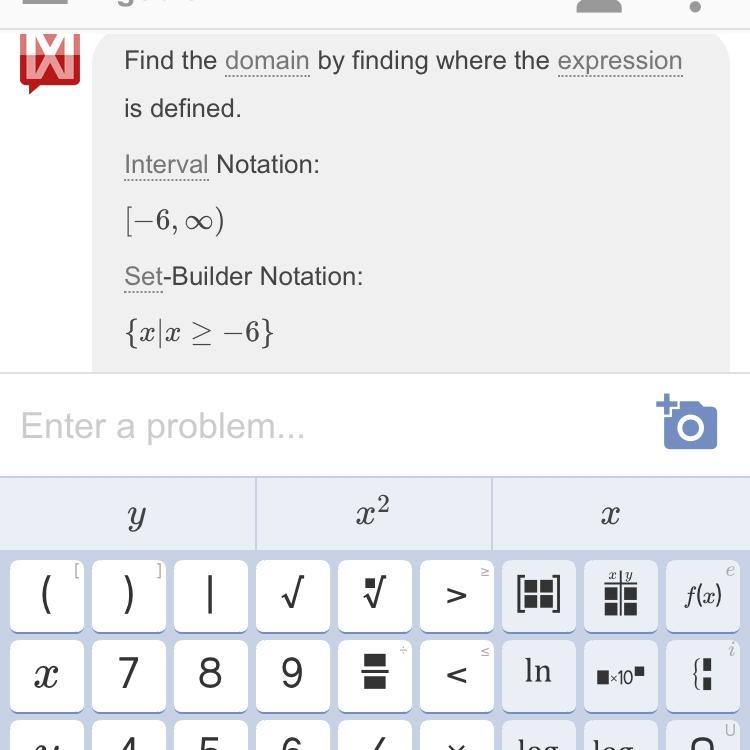 What is the domain of the function y= _X+6 - 7?-example-1