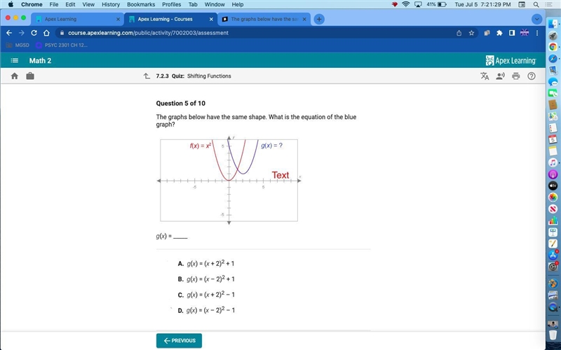 The graphs below have the same shape. What is the equation of the blue graph? f(x-example-1