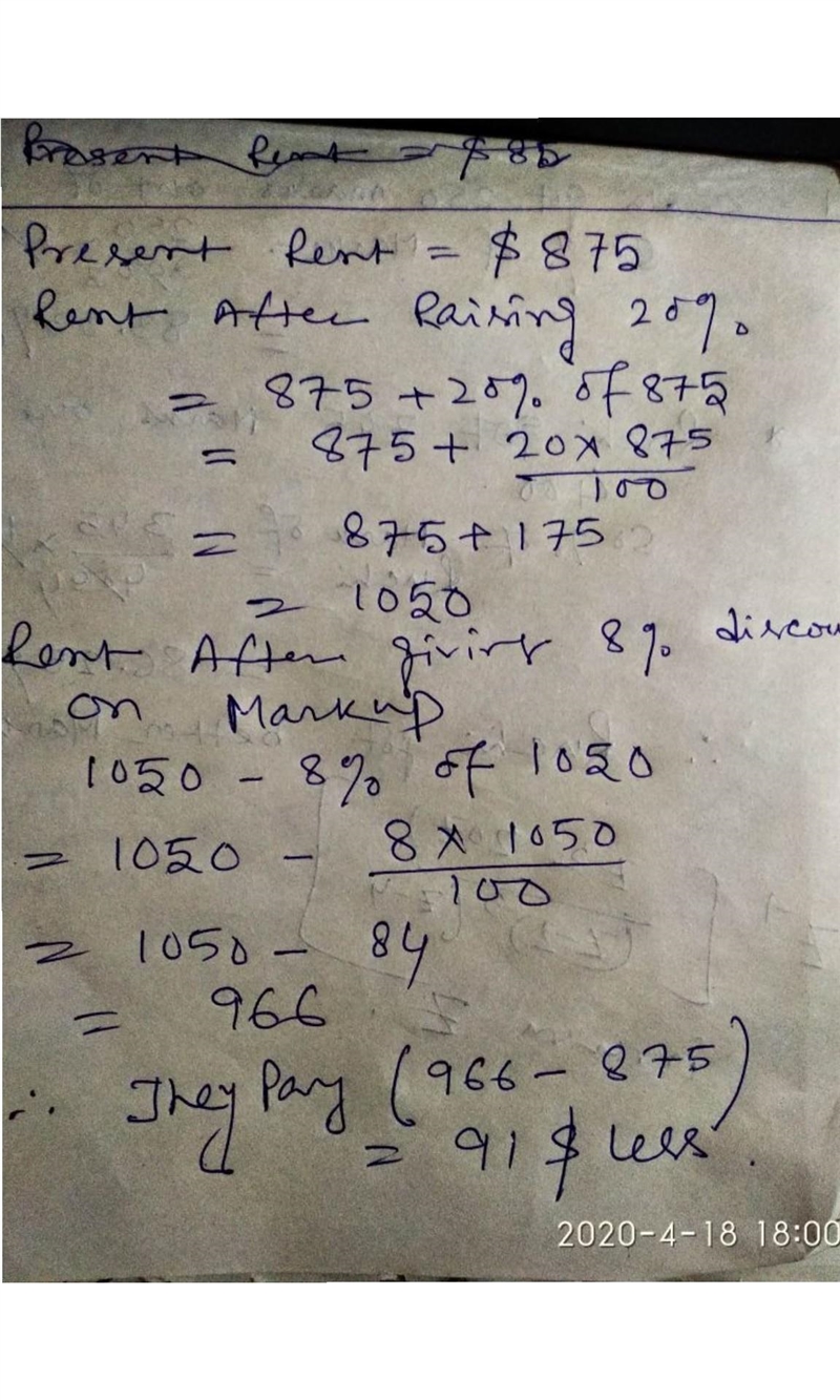 An apartment costs $875 per month to rent. The owner raises the price by 20% and then-example-1