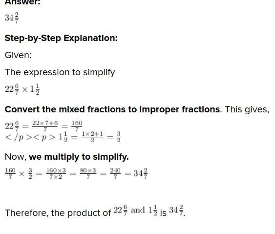 Perform the indicated operation. 22 6/11 ∙ 1 1/2-example-1