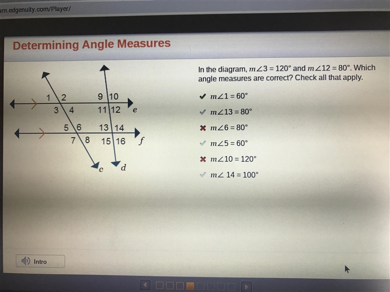 In the diagram, measure angle 3 = 120° and measure angle 12 = 80°. Which angle measures-example-1