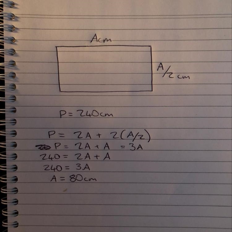 a rectangle has a length of A cm and a width which is half of the length. Given that-example-1