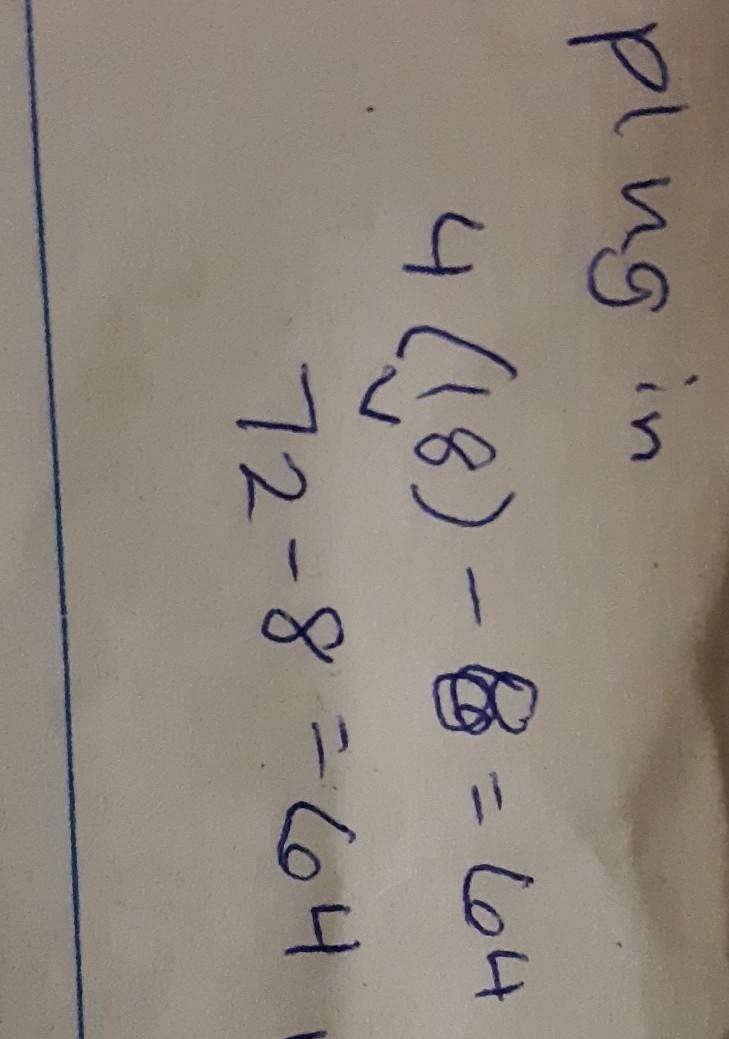 4x² - 8 = 64 what is X² equal to?-example-2