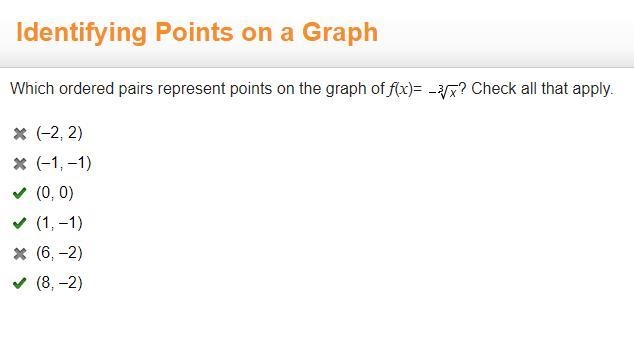 Which ordered pairs represent points on the graph of f(x)= Negative RootIndex 3 StartRoot-example-1