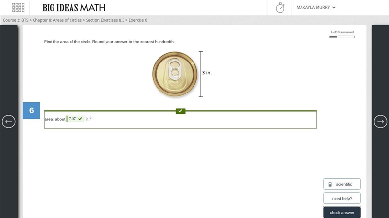 Find the area of the circle. Round your answer to the nearest hundredth.-example-1