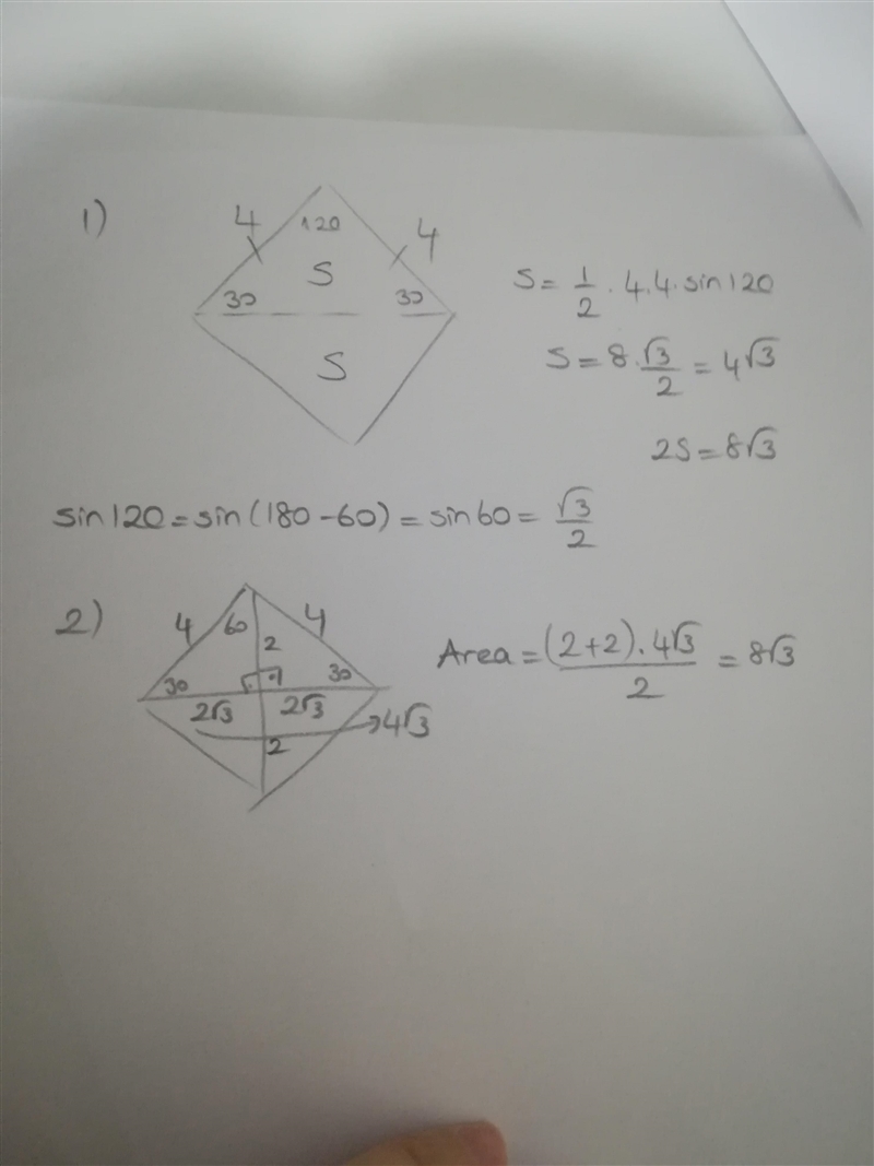 Find the area. a) 16 units2 b) 98 units2 c) 8√3 units2 d) 16√3 units2-example-1