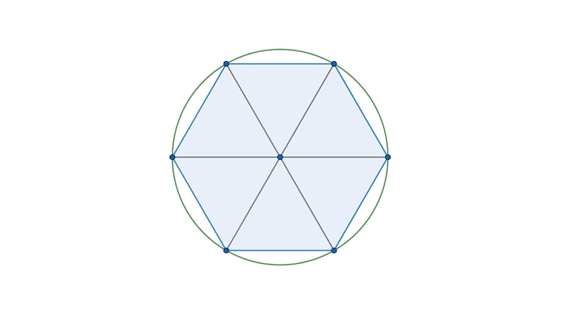 If we inscribe a circle such that it is touching all six corners of a regular hexagon-example-1