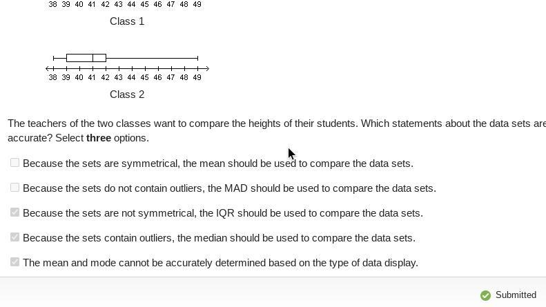 The sets of data below show the heights, in inches, of students in two different preschool-example-1