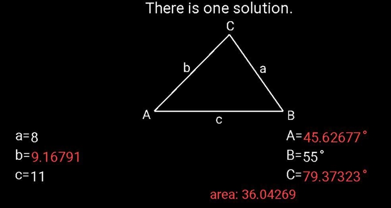 In ∆PQR, p = 8, r, = 11, and < Q = 55o. Solve the triangle.?-example-1