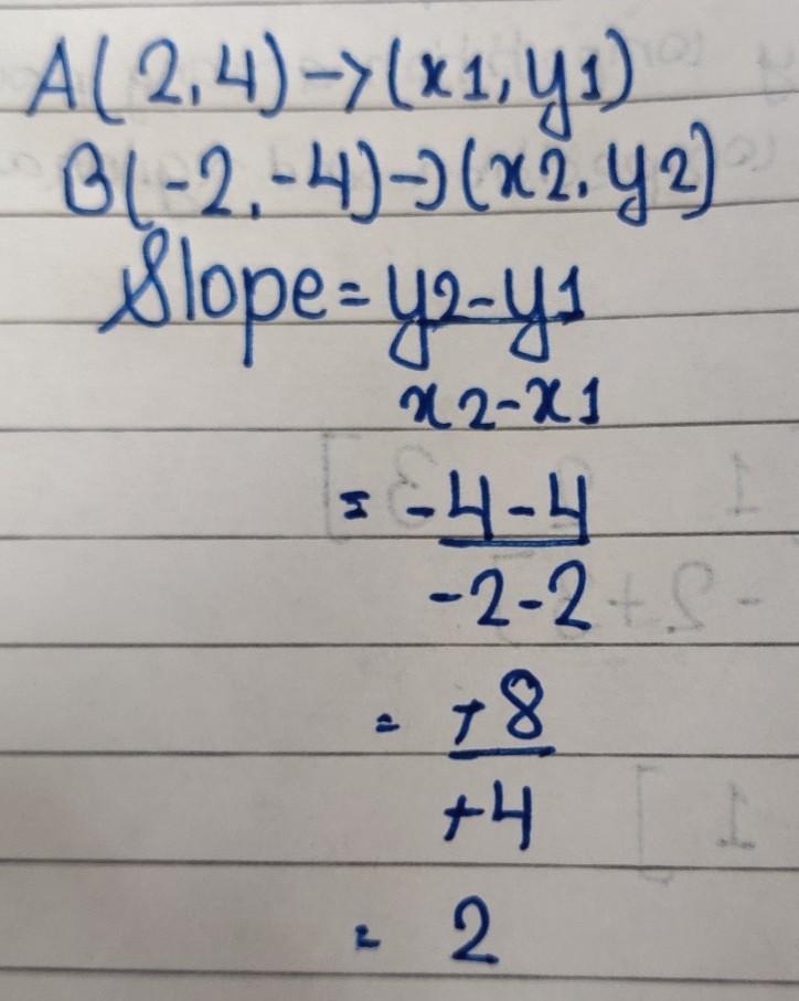 The coordinates of points A and B are (2, 4) and (-2,-4) respectively. What is the-example-1