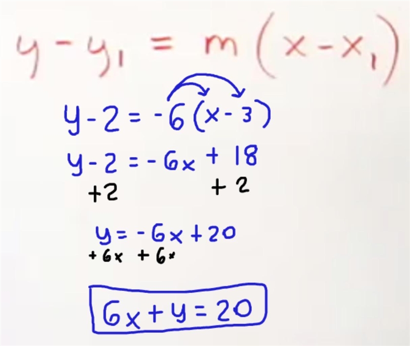 Write an equation in standard form for a line with a slope of -6 that includes the-example-1