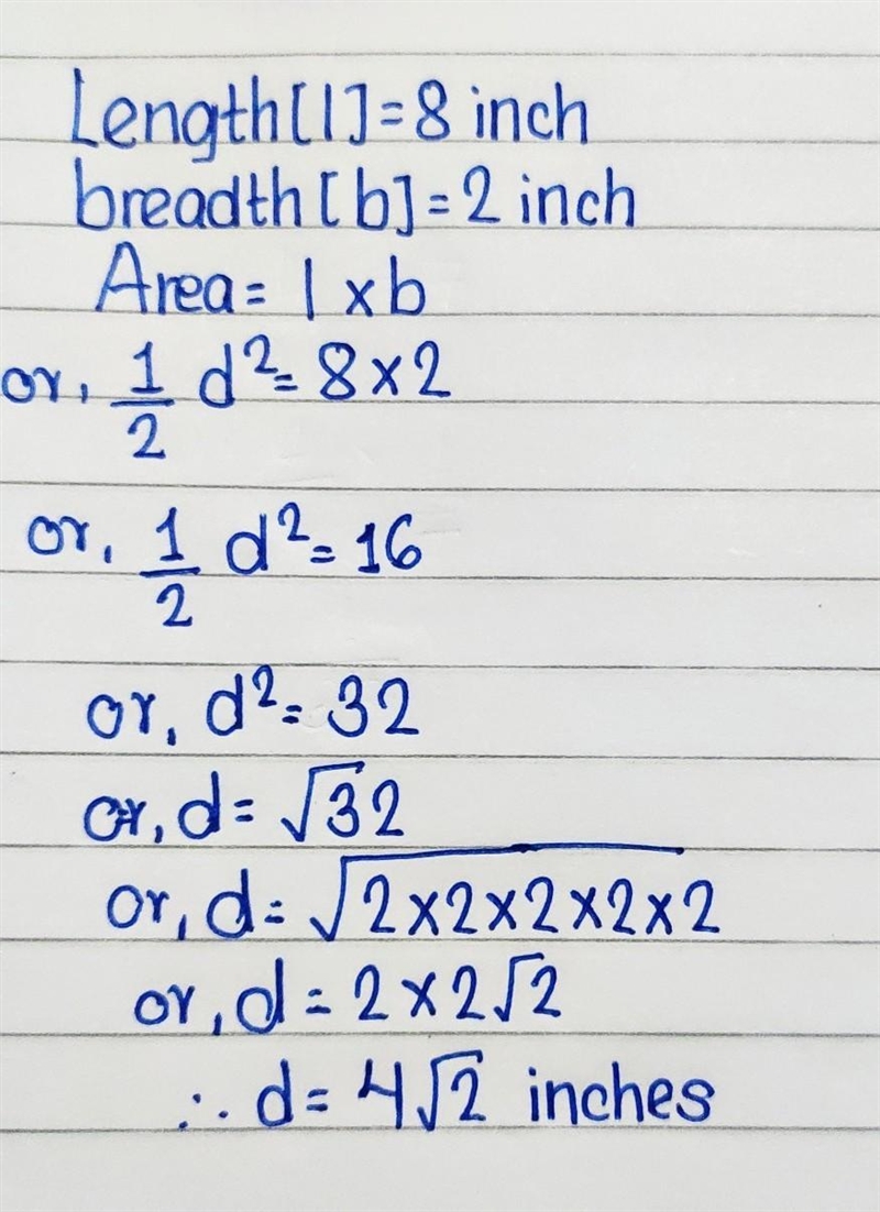 15. A rectangle has a base of 8 inches and a height of 2 inches. What is the length-example-1