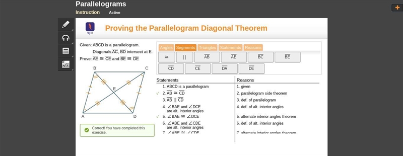 Proving the parallelogram diagonal theorem answers please-example-1