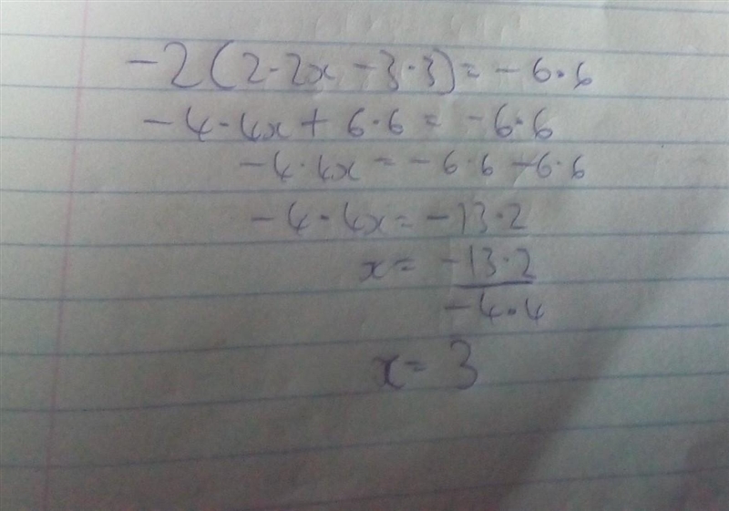 What is the solution to -2|2.2x - 3.3| = -6.6-example-1