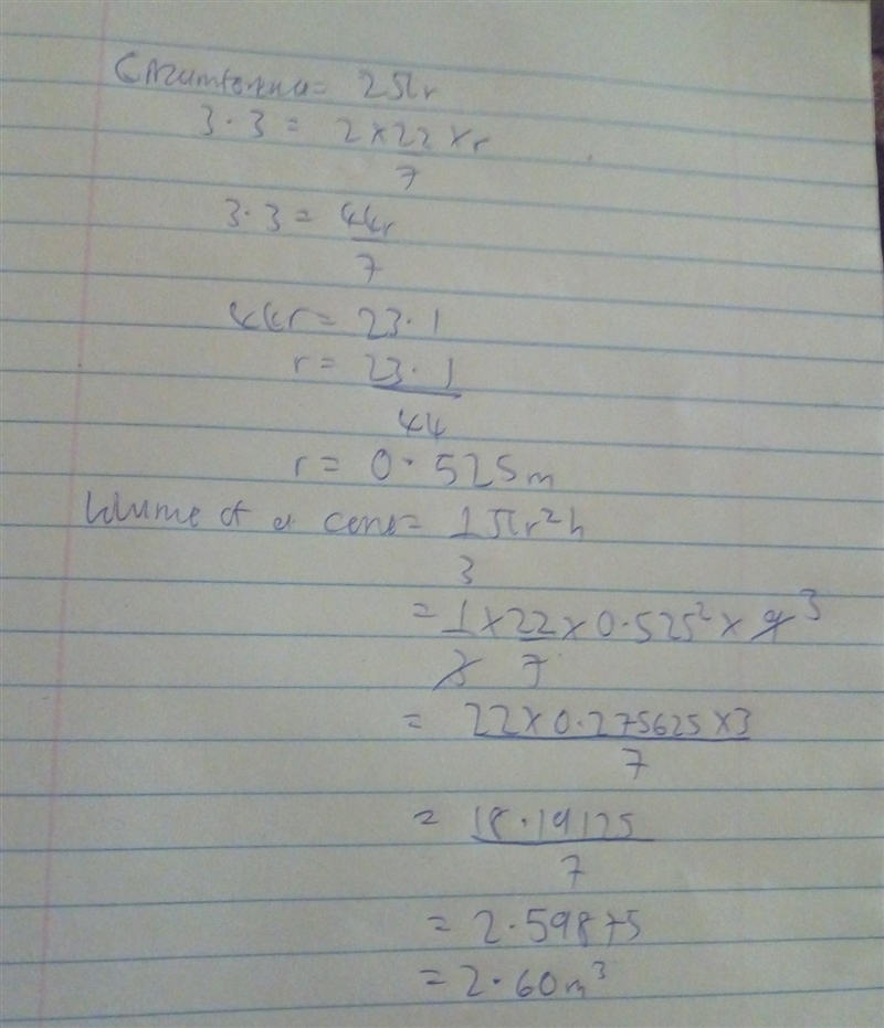 Find the volume of a right circular cone that has a height of 9 m and a base with-example-1