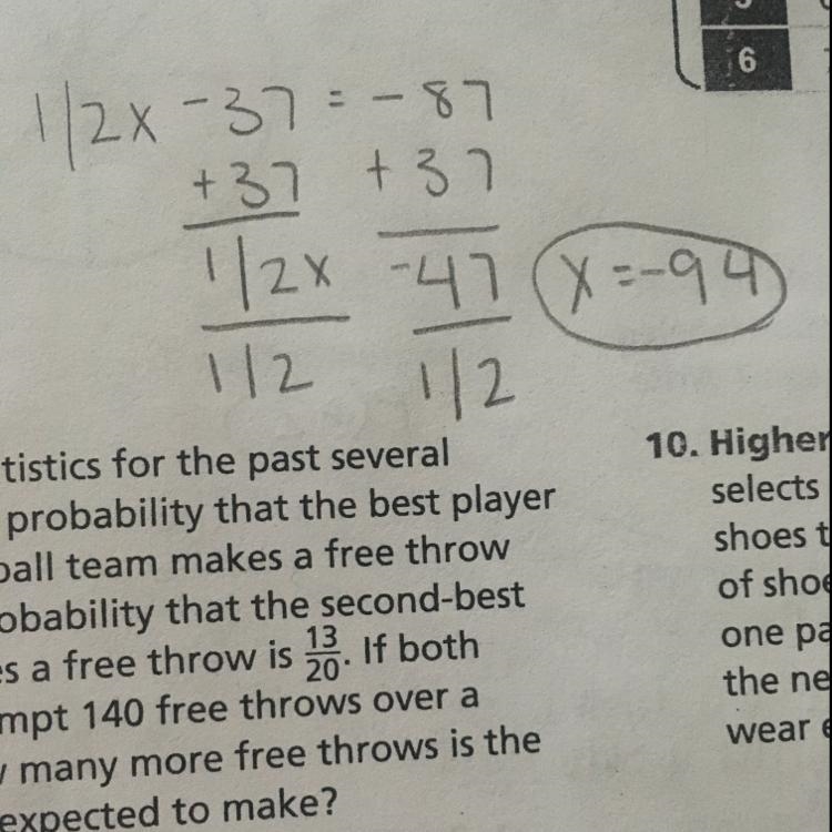 1/2x- 37 =- 84 Solve please-example-1