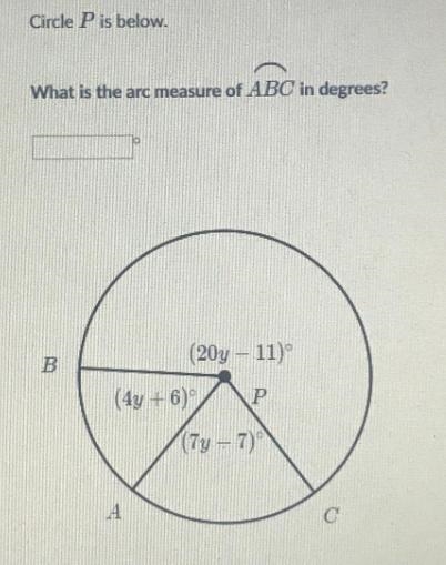 What is the arc measure, in degrees, of ADC on circle P below?-example-1