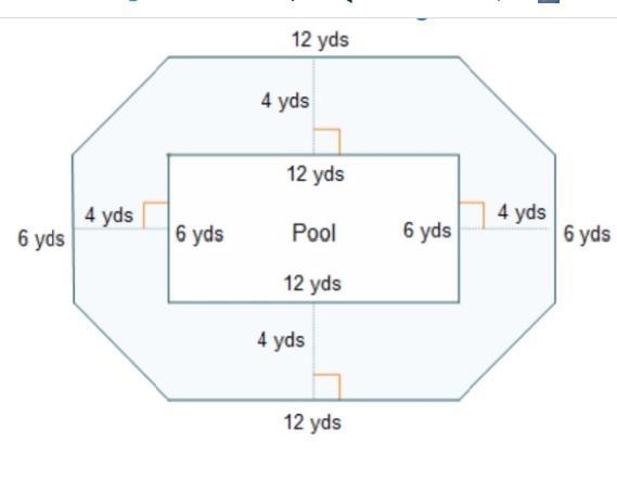 12 yds How many square yards of cement are needed to create the walkway around the-example-1