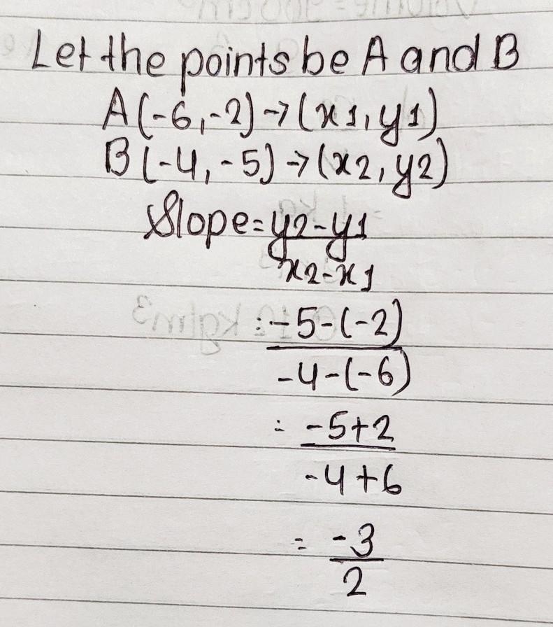 Find the slope of a line through the points (-6, -2) and (-4,-5).-example-1