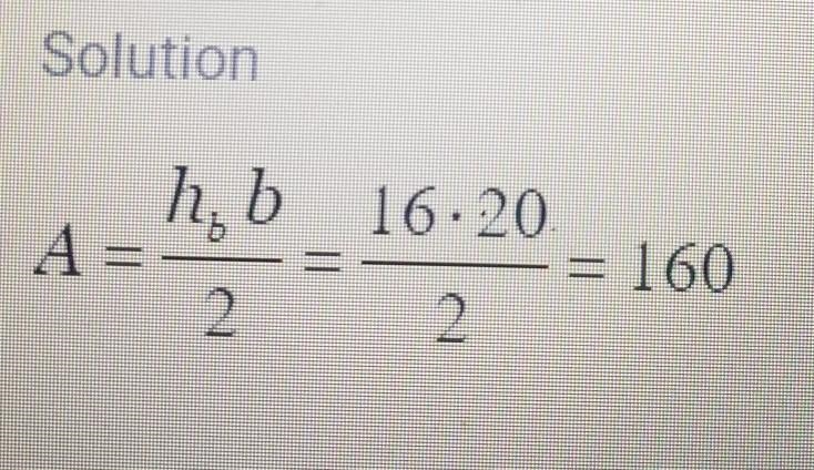 A triangular sign has a height of 16 inches and a base length of 20 inches. What is-example-1