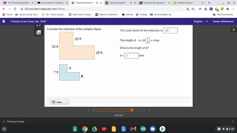 Consider the reduction of the complex figure. The scale factor for the reduction is-example-1