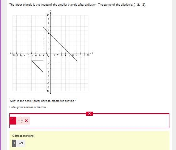 The larger triangle is the image of the smaller triangle after a dilation. The center-example-1