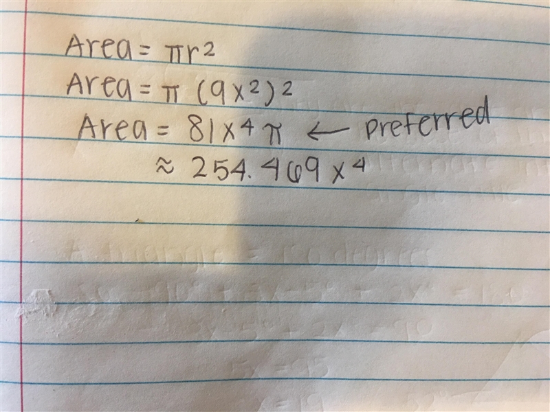 Jasmine draws a circle with a radius of 9x². What is the area of her circle?-example-1