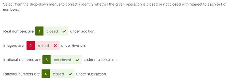 Select from the drop-down menus to correctly identify whether the given operation-example-1