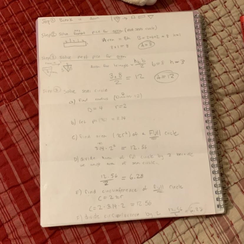 Find the area and perimeter of the figure below, explain and show work pls-example-1