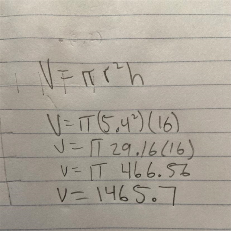 Solve for the volume of the cylinder. (Use picture below)-example-1