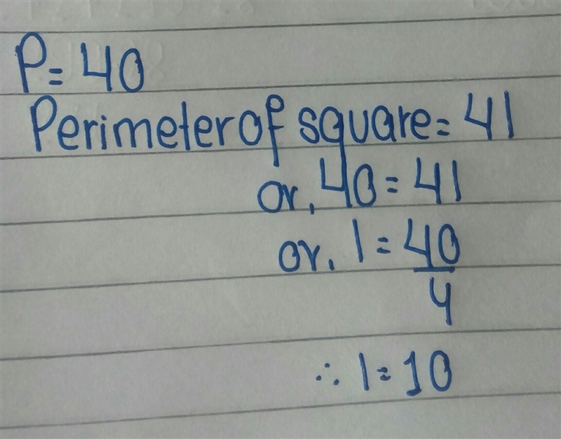 If a square has a perimiter of 40 yards what is the length of one side of the square-example-1